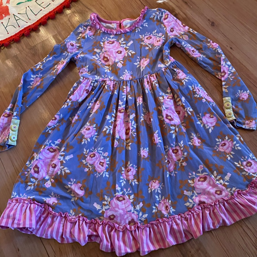 Matilda Jane Floral Long Sleeve Kids Dress - Blue and Pink